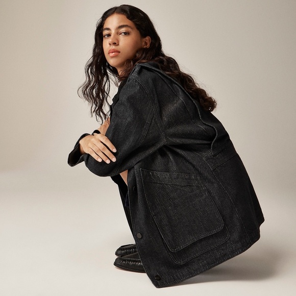 BNWT NEW J.Crew Denim Barn Chore Jacket Coat Washed Black made SMALL well! - Picture 2 of 4